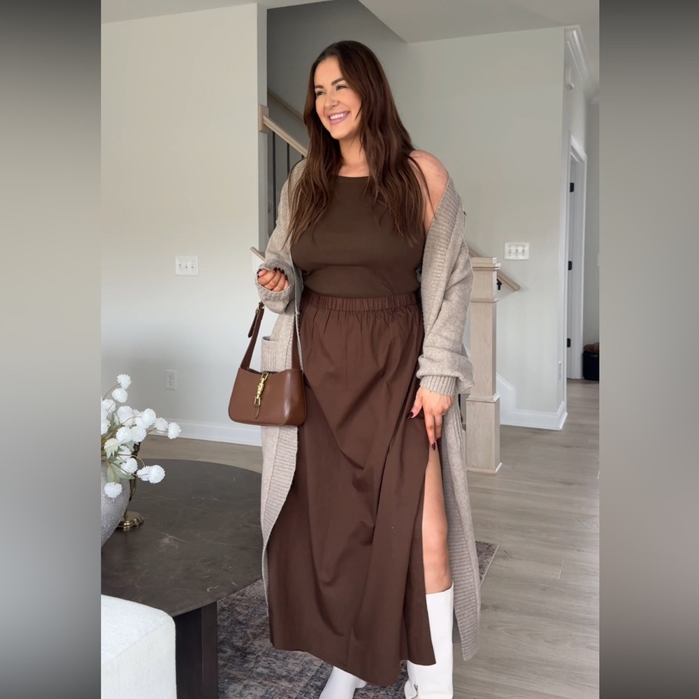 Free People Brown Maxi Skirt with Slit and matching top!